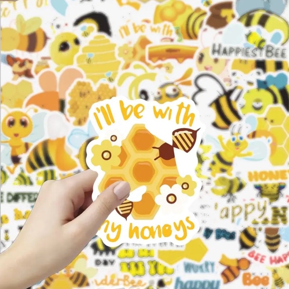 Bee-Themed Sticker Set with Yellow and Orange Accents, NEW, Assorted Sizes, 50